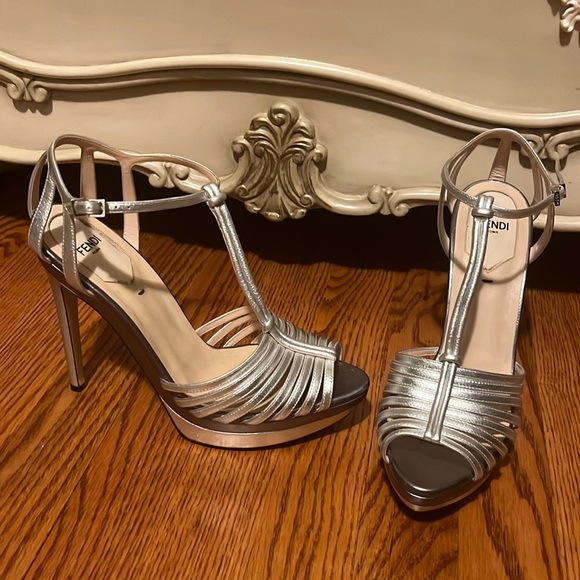 Fendi silver heels, used. Scuffs over heels. See pictures. - Picture 1 of 6